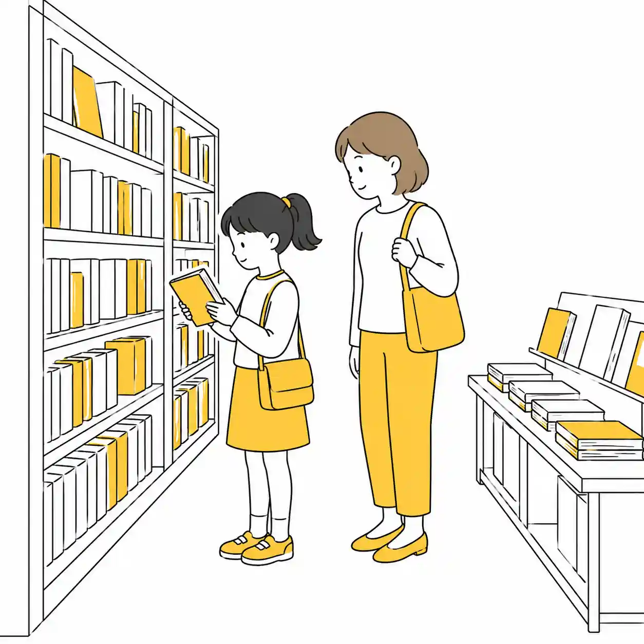 子供と一緒に本を選ぶ母親