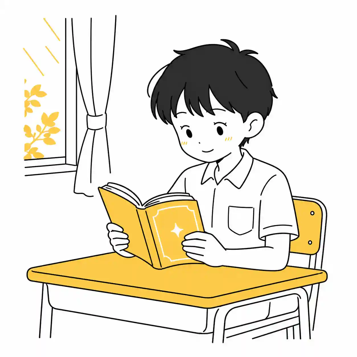 学校で本を読んでいる