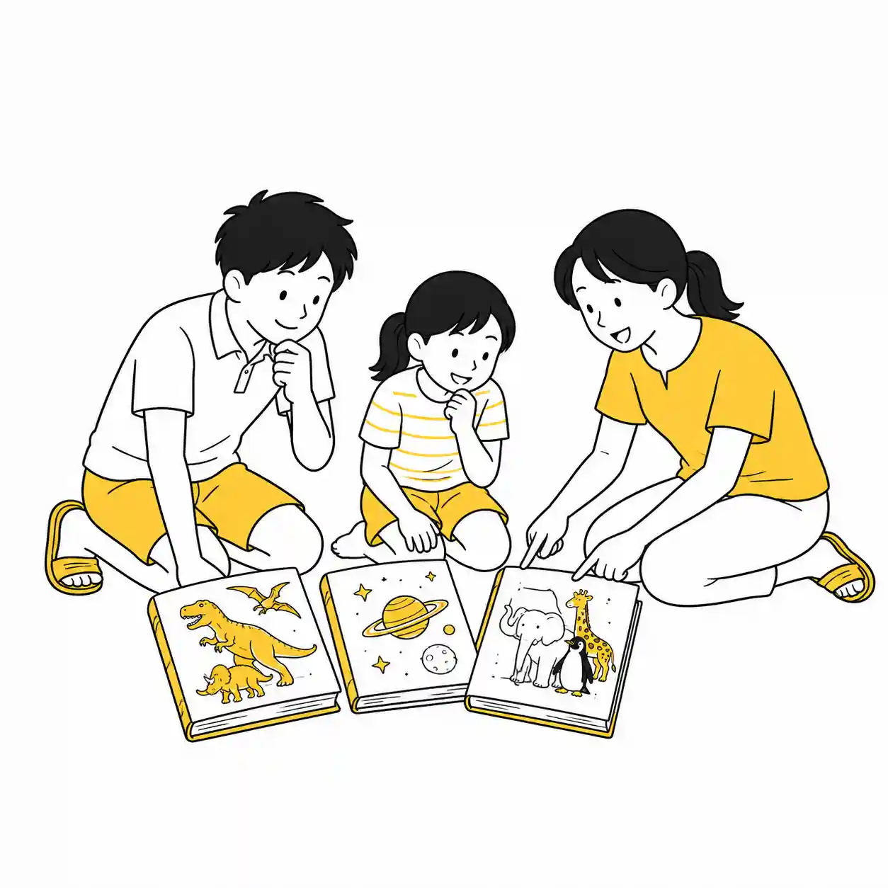 図鑑を選んでいるファミリー