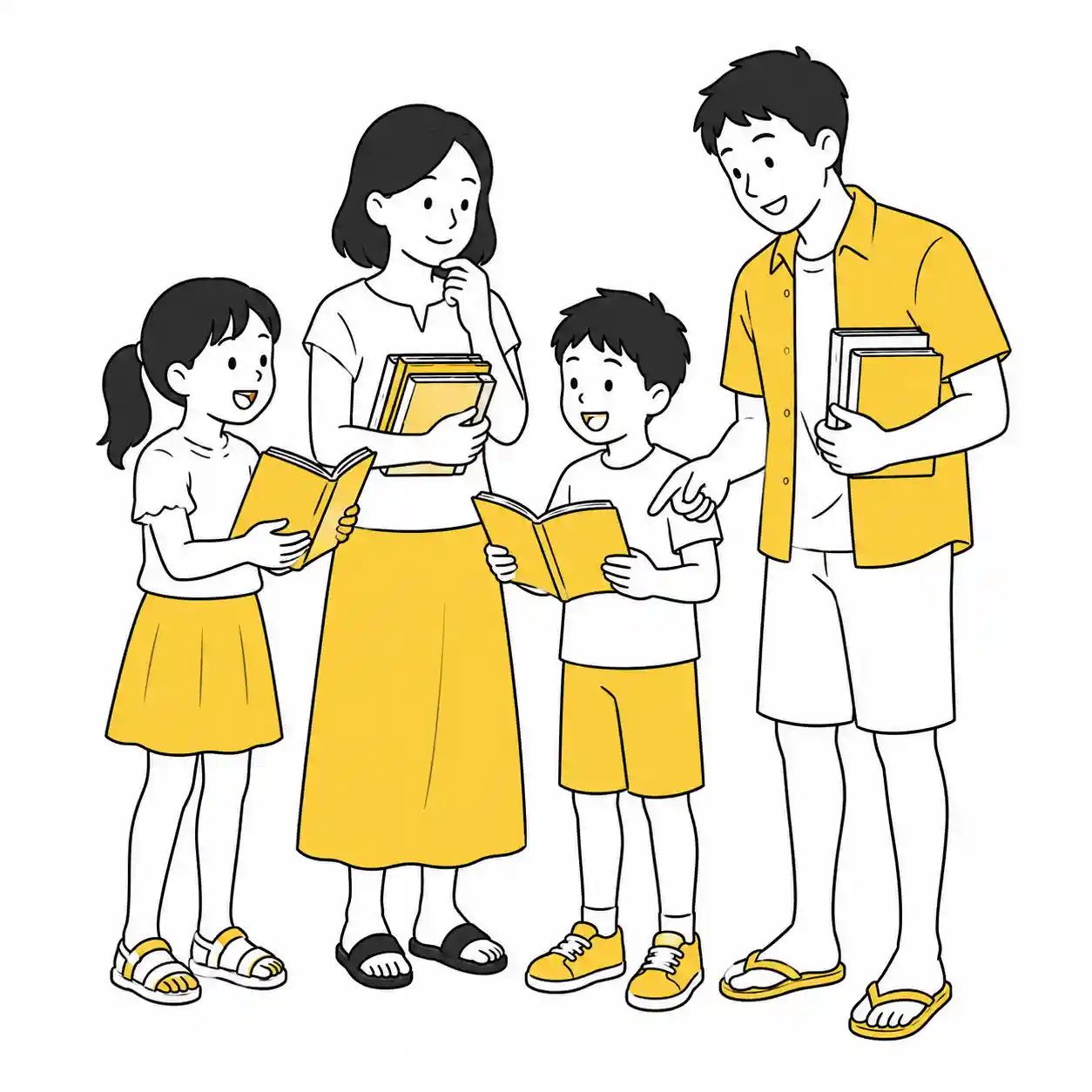 一家で楽しくまんがを読む