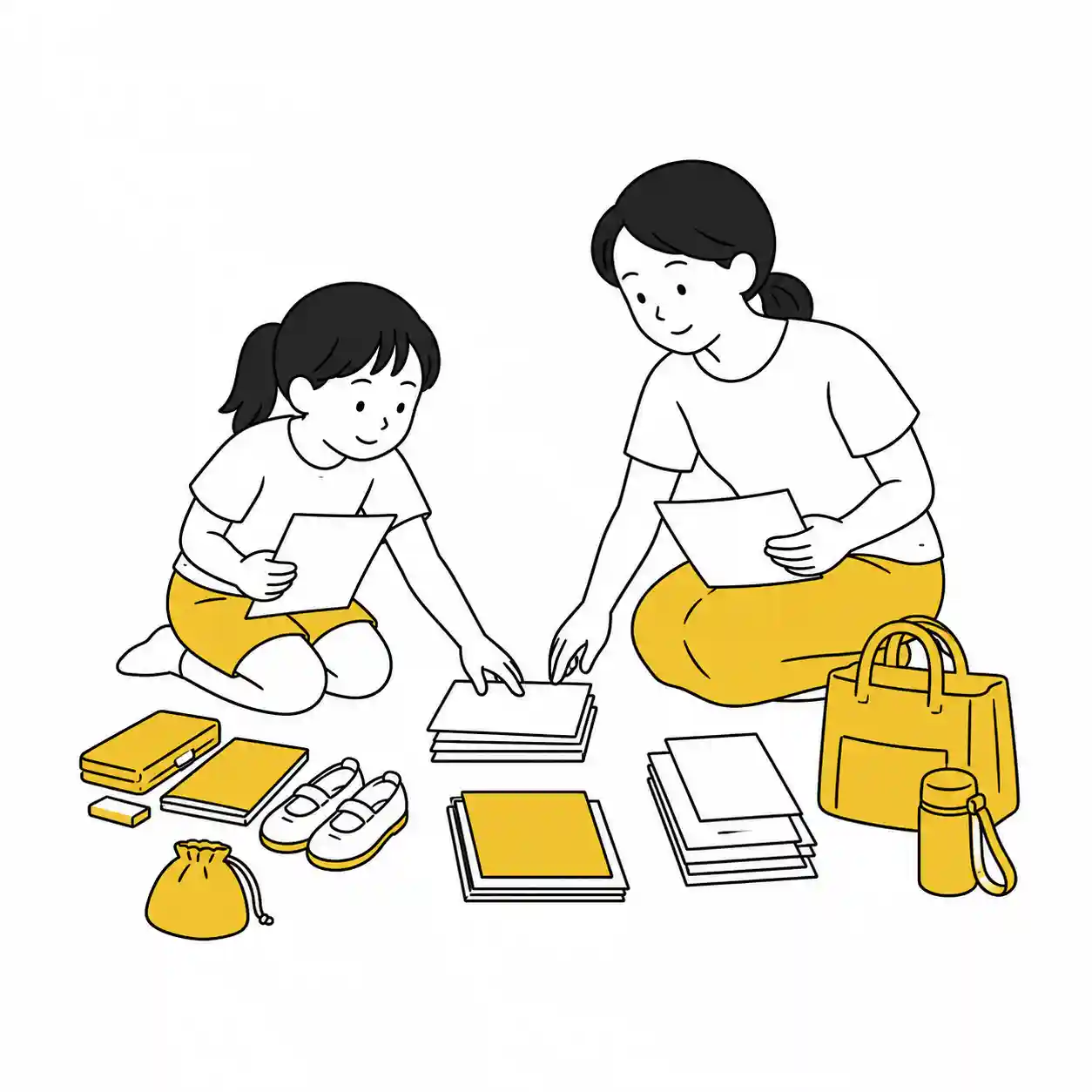 子供と一緒に準備する母