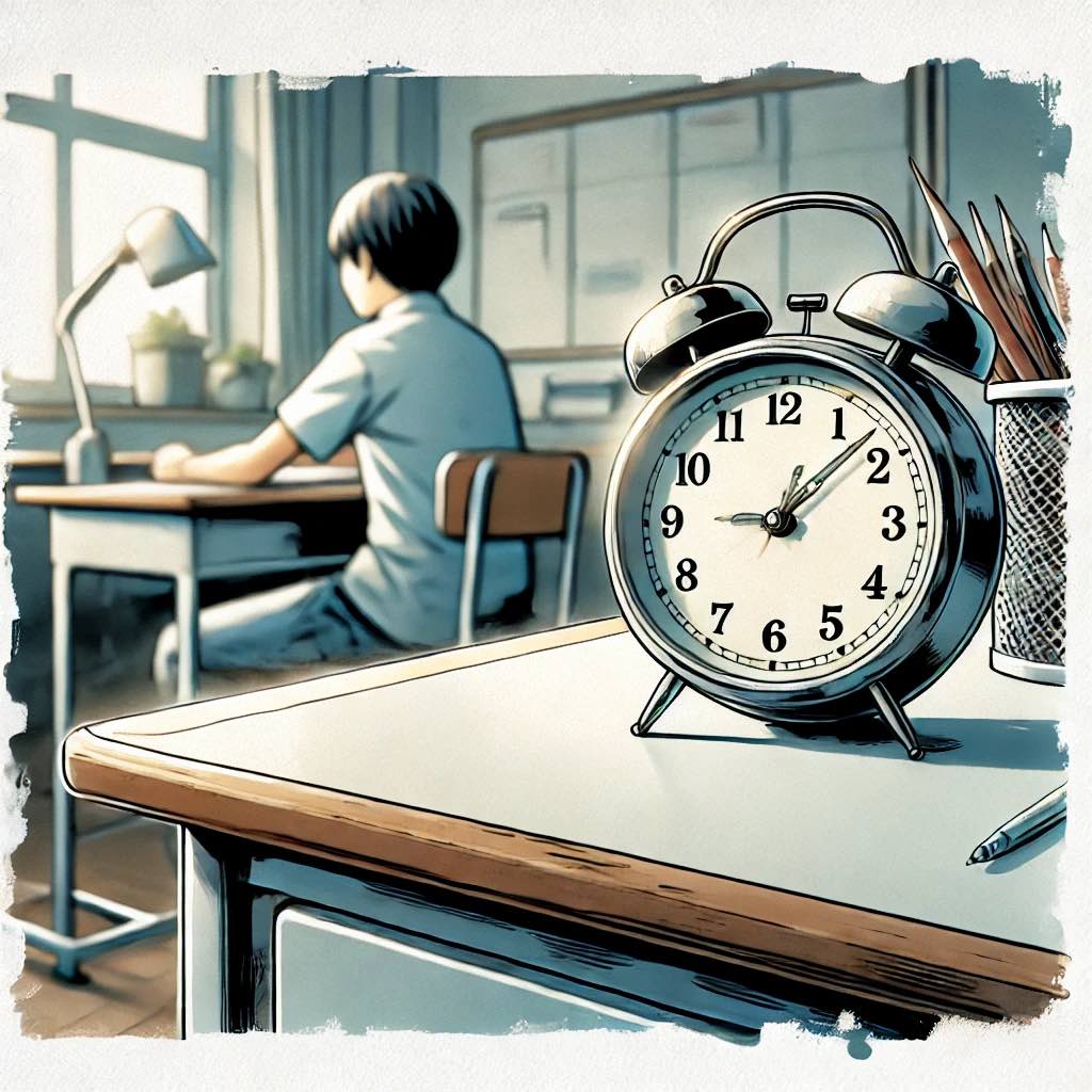 時間が気になっている中学生男子