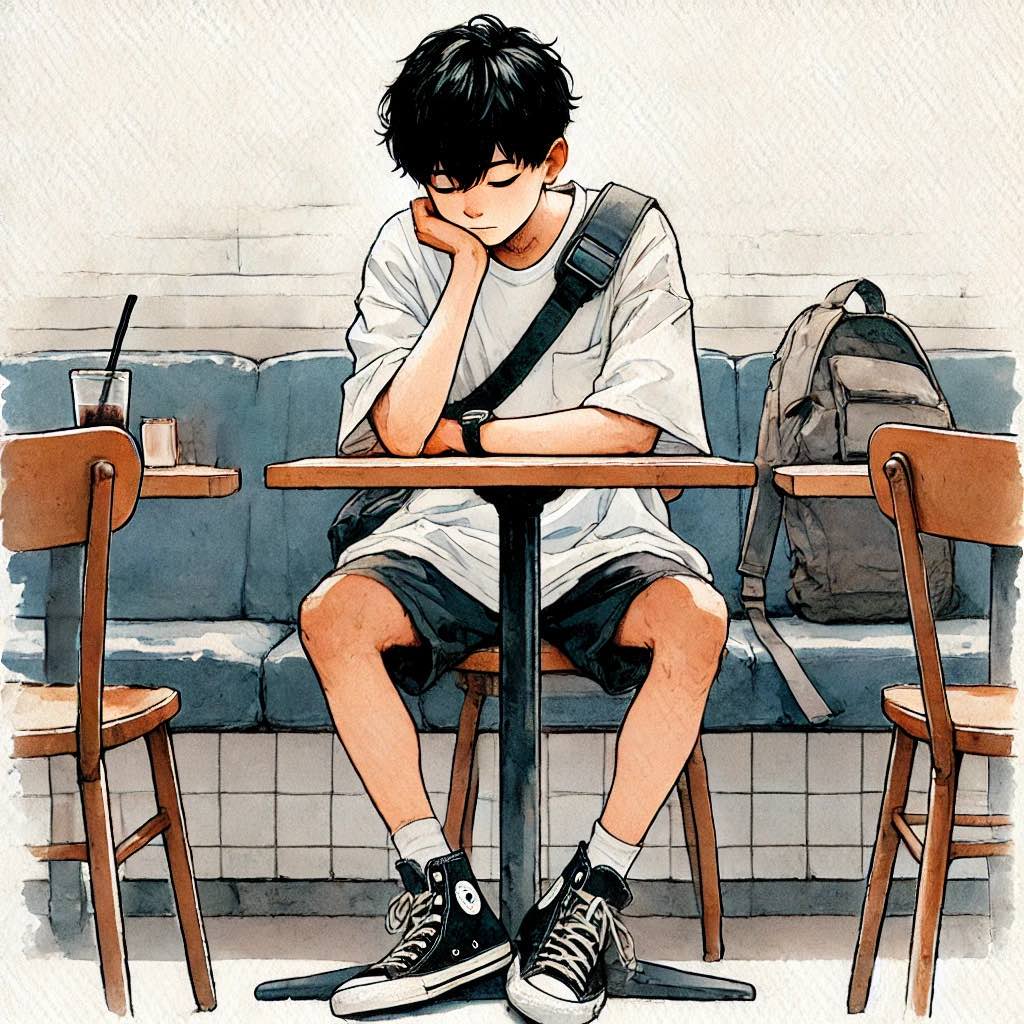 返事待ちの中学生男子 