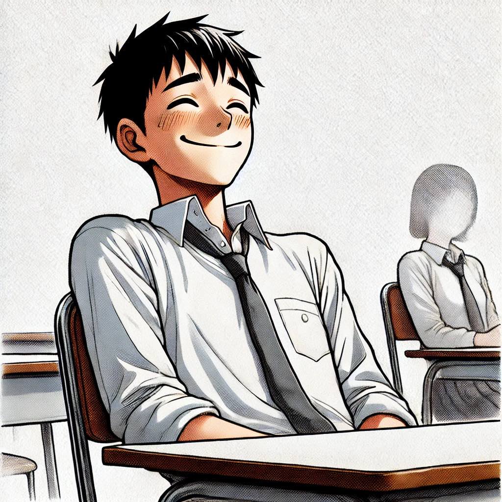 つきあいはじめてついニヤけてしまう中学生男子