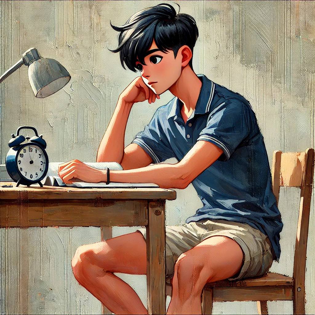 時間を決めて勉強している中学生男子
