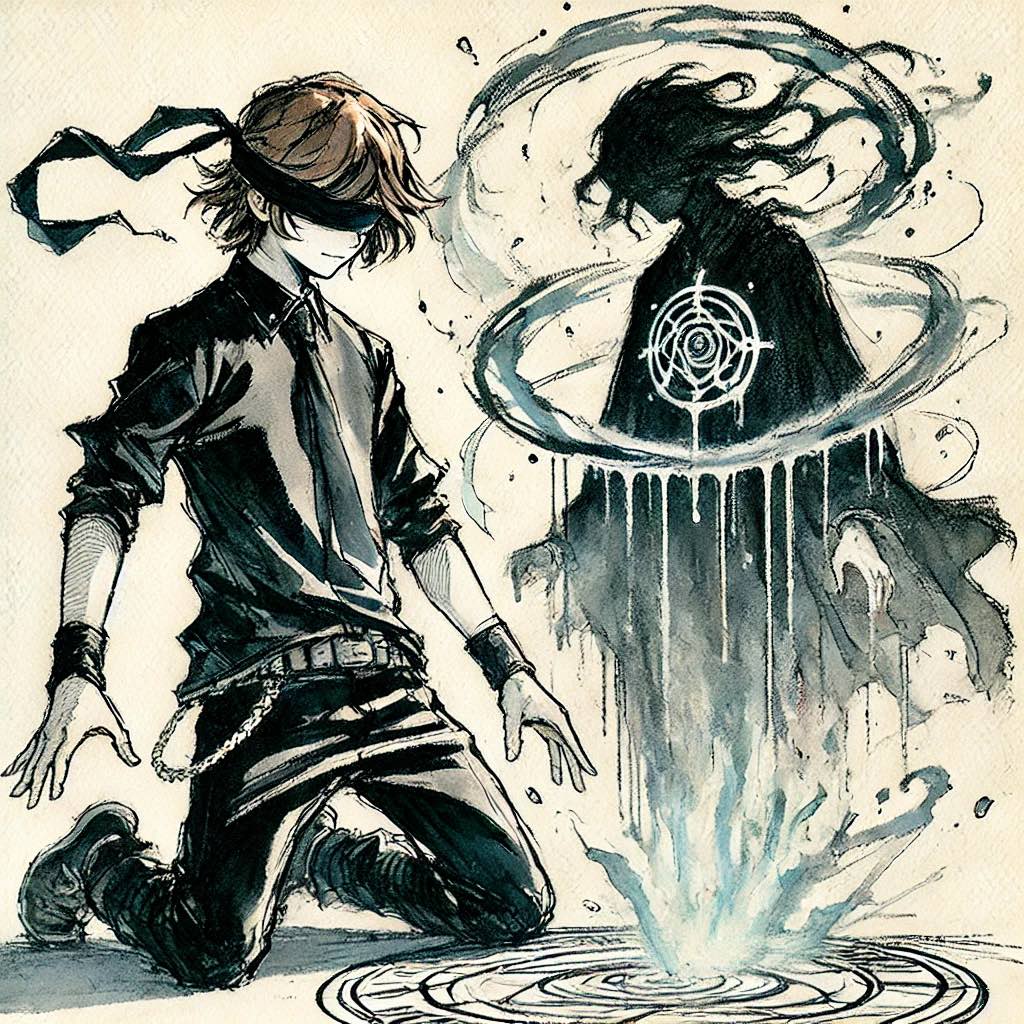 厨二病の男性　悪魔を召喚している