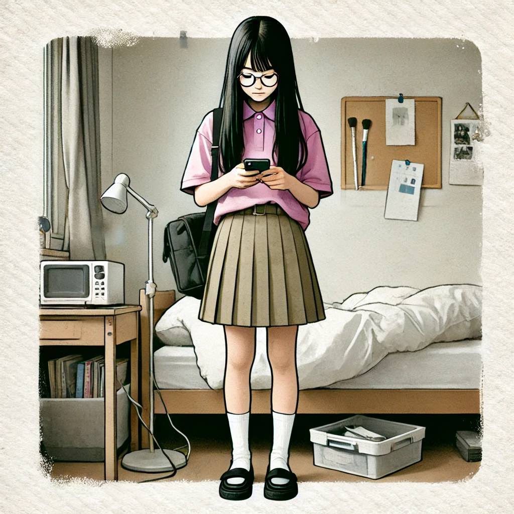 告白のメールを読む中学生女子