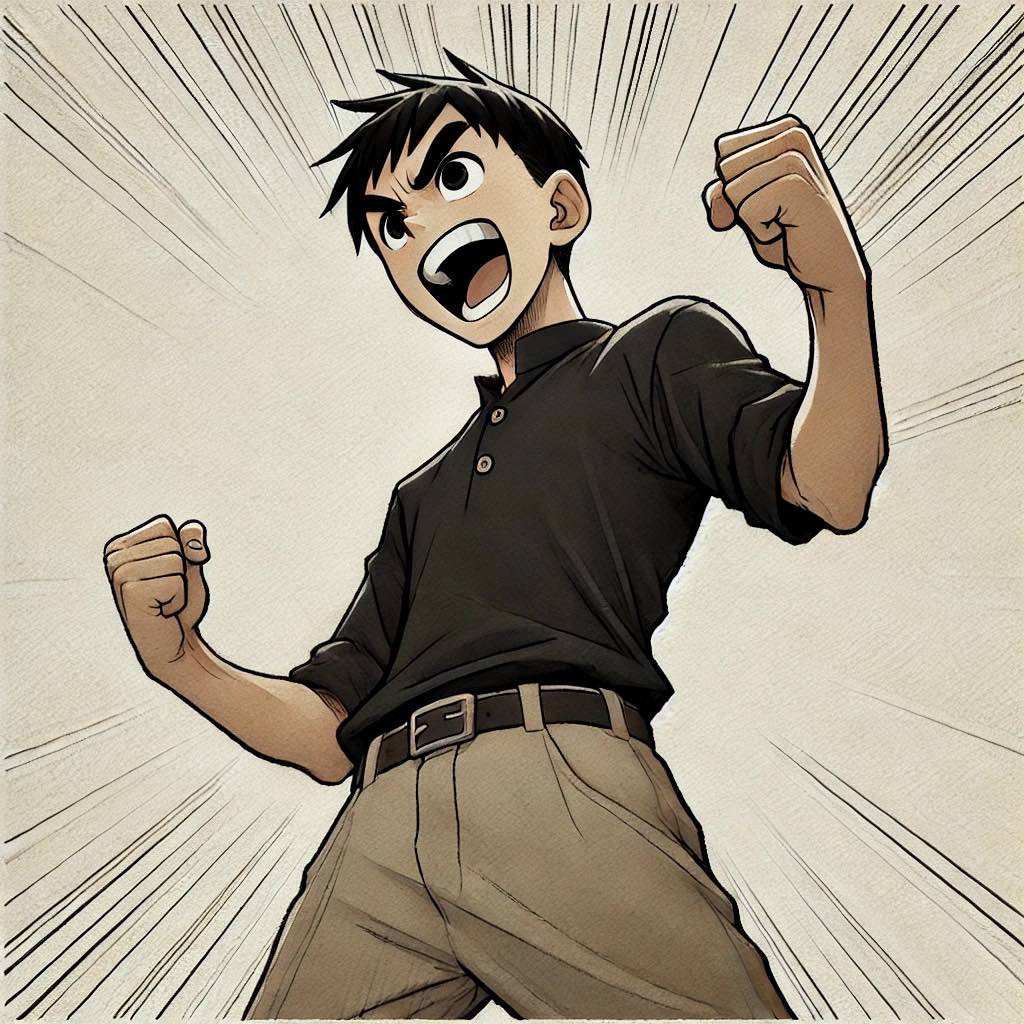 成功した！　とガッツポーズの男子
