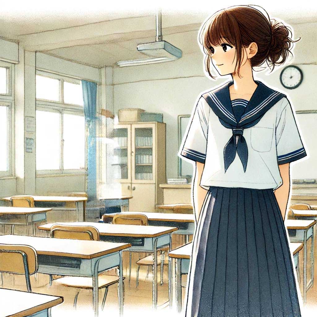 誰もいない教室に一番乗りのイラスト