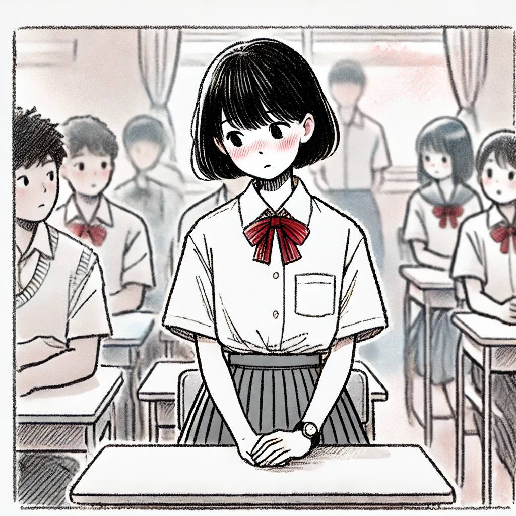 お腹がなって困った漢字の中学生女子