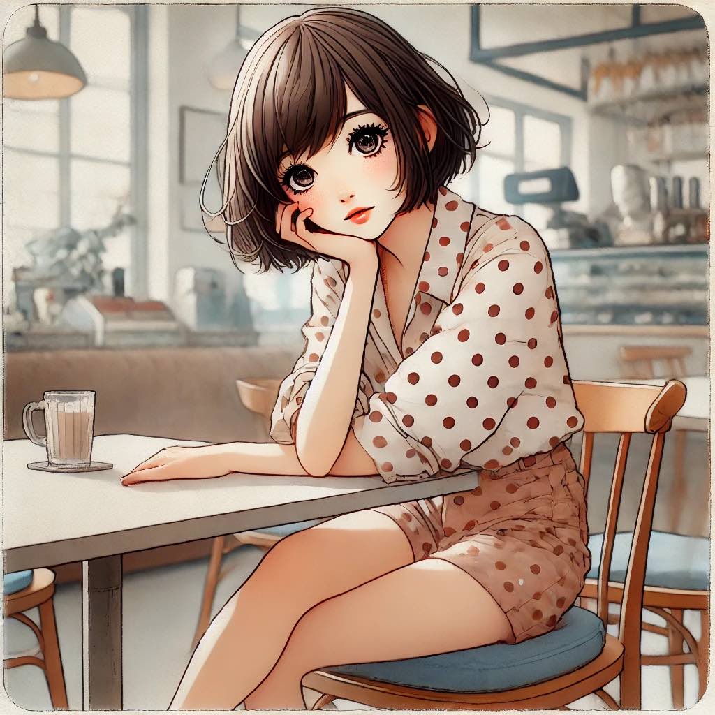 カフェ　物思いに耽る少女
