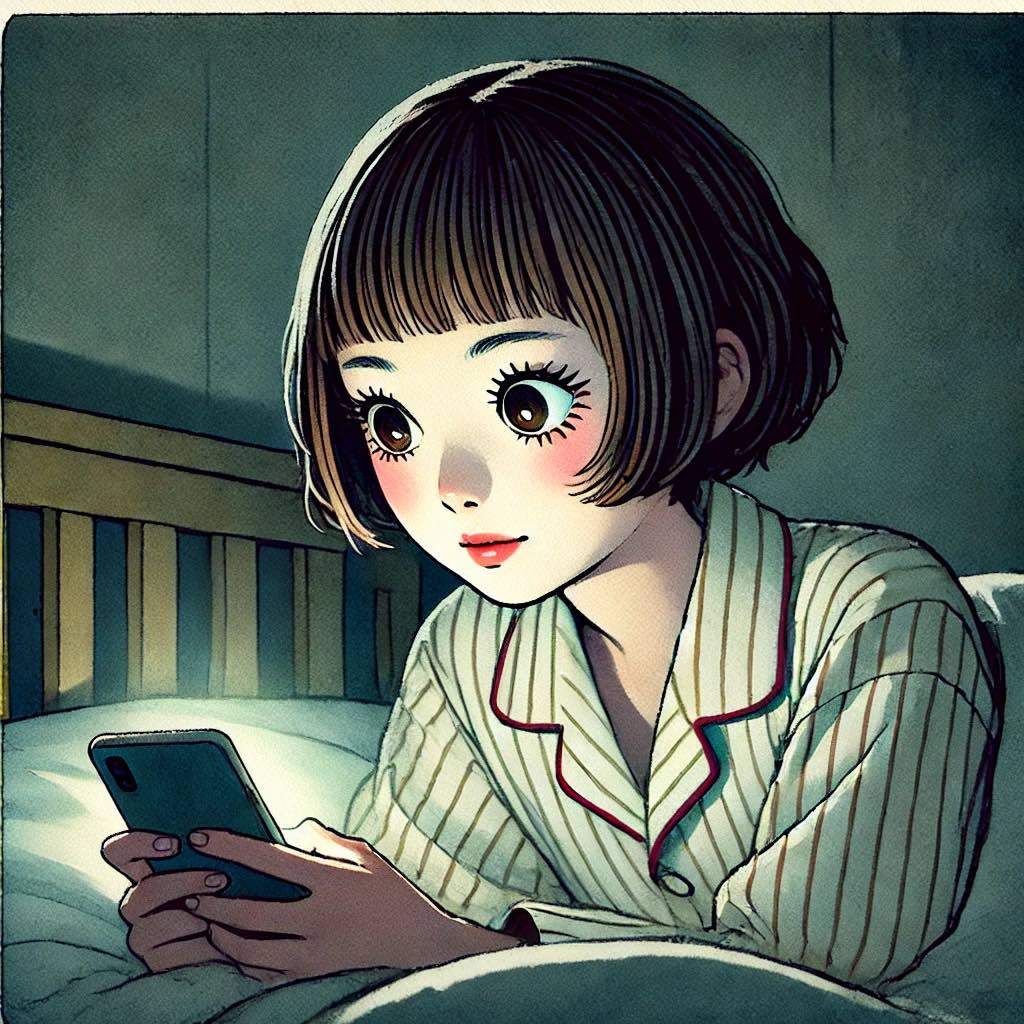 ベッドでスマホの少女
