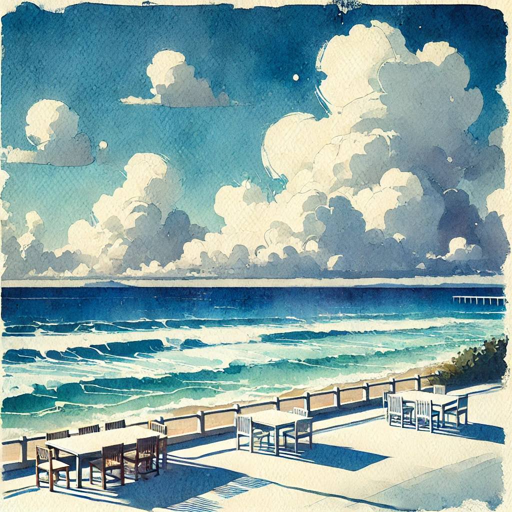夏の青空　海で