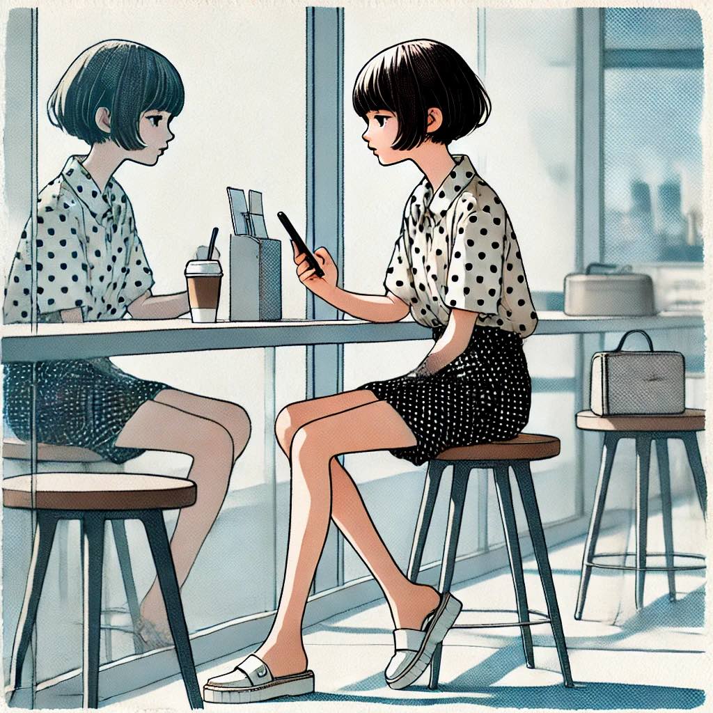 カフェ　物思いに耽る少女