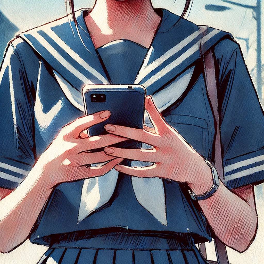 メールを打つ女の子