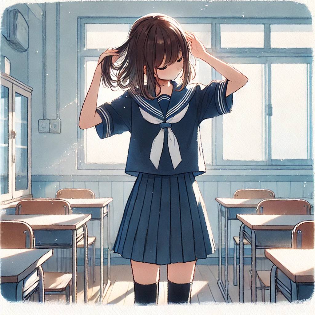 身だしなみを整える女の子