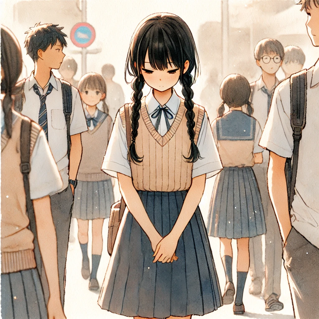 悩みながら歩いている主人公