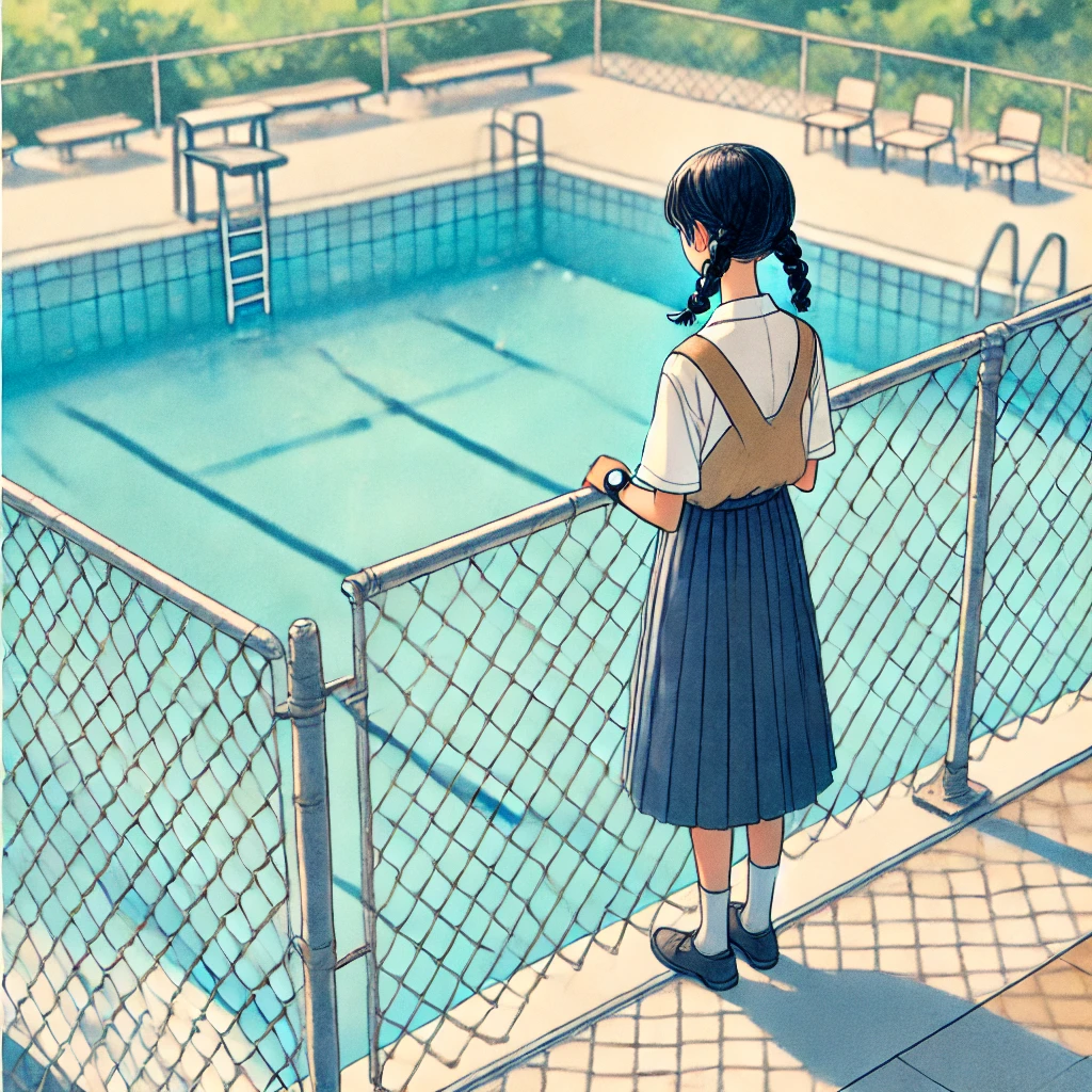 プールを見ている中学生