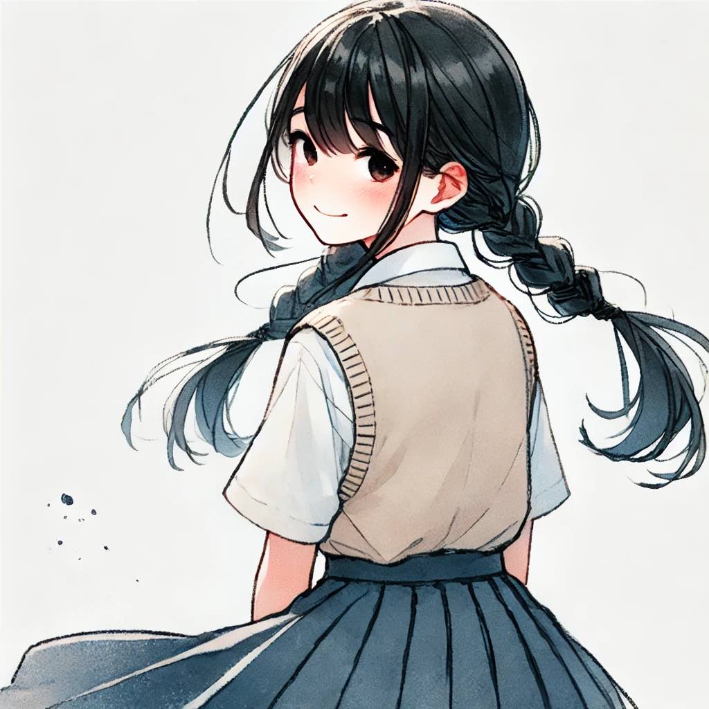 主人公　はにかんでいる
