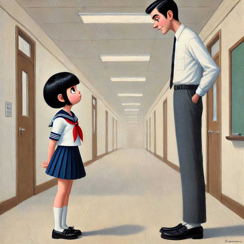 先生に言い訳している女生徒