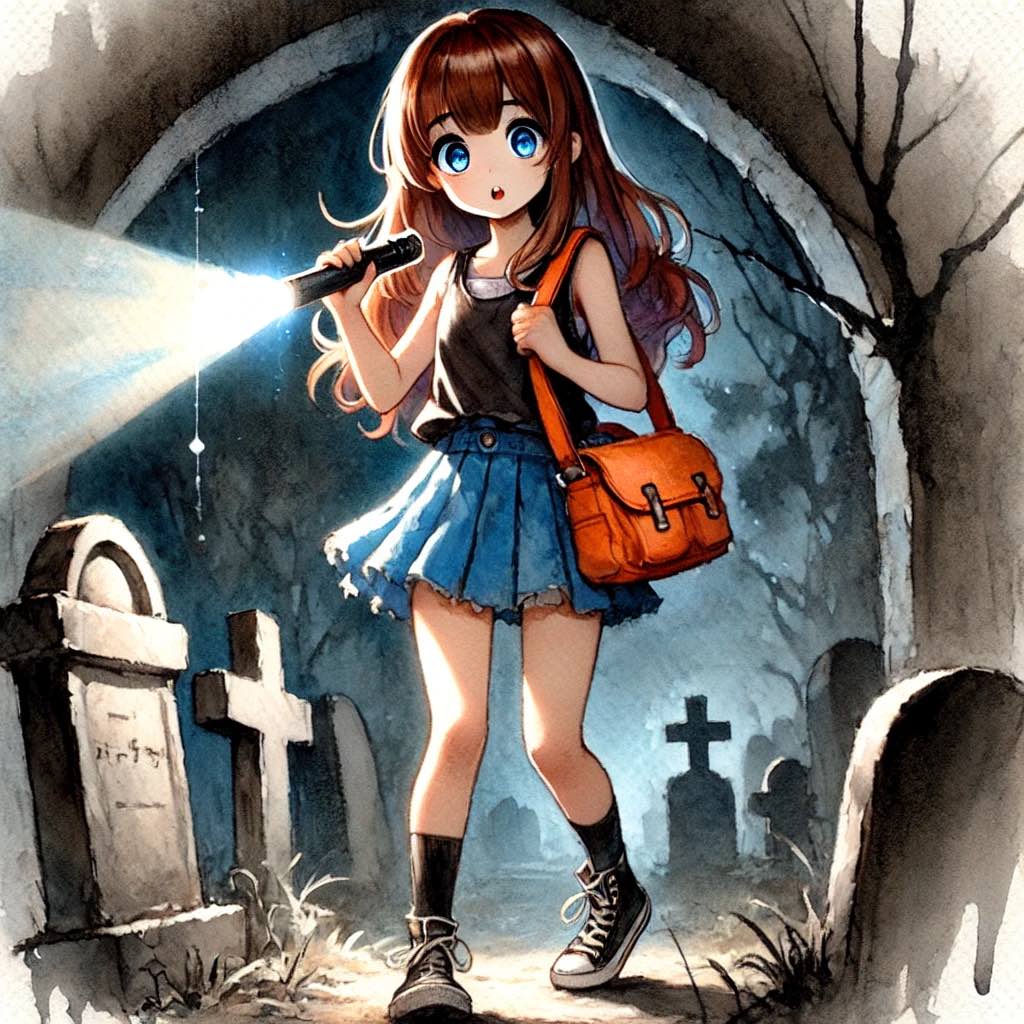 ライトをつけて歩く中学生女子