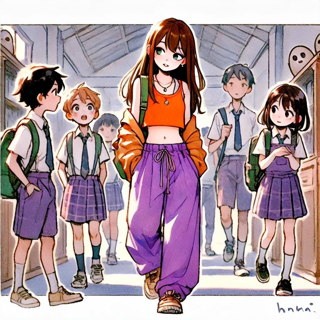 子供を引率している中学生女子