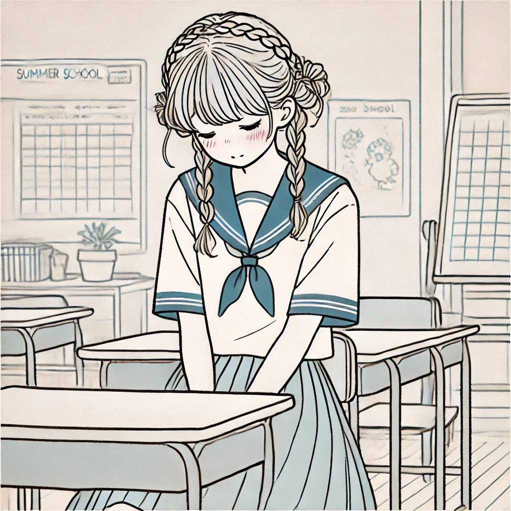 お腹が鳴って恥ずかしがっている中学生女子