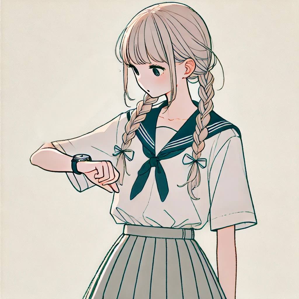 時間を確認する中学生女性