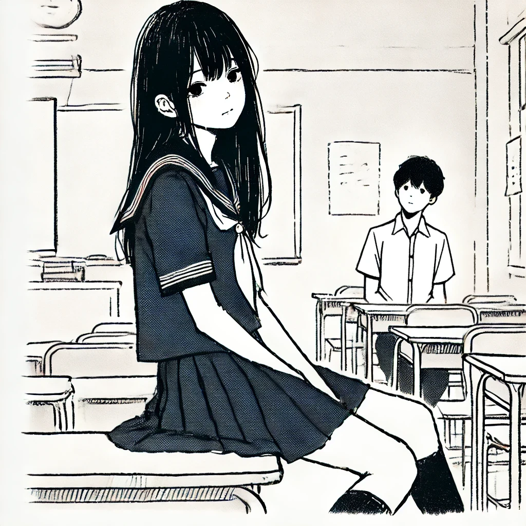 主人公をじっと見ている男子