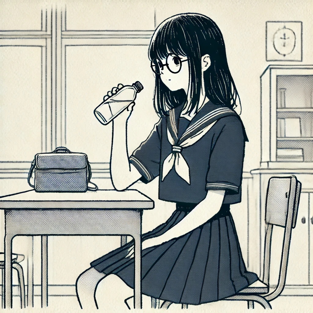 水分補給をする中学生女子