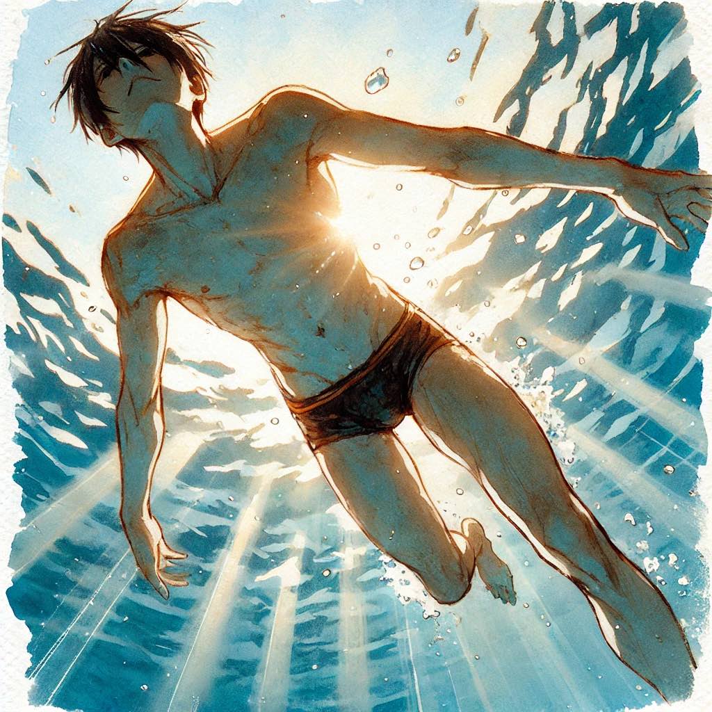 水中から見る男性の遊泳姿