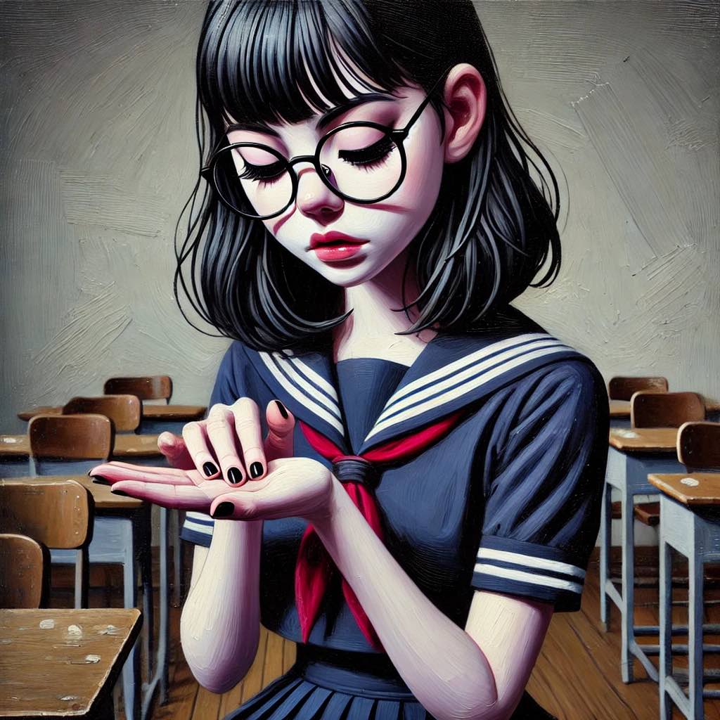ツボを押している女子