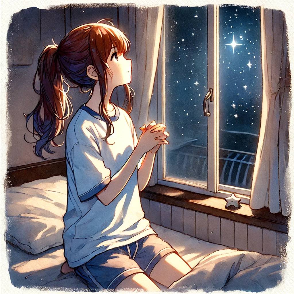 星に願いをかけている女子中学生のイラスト