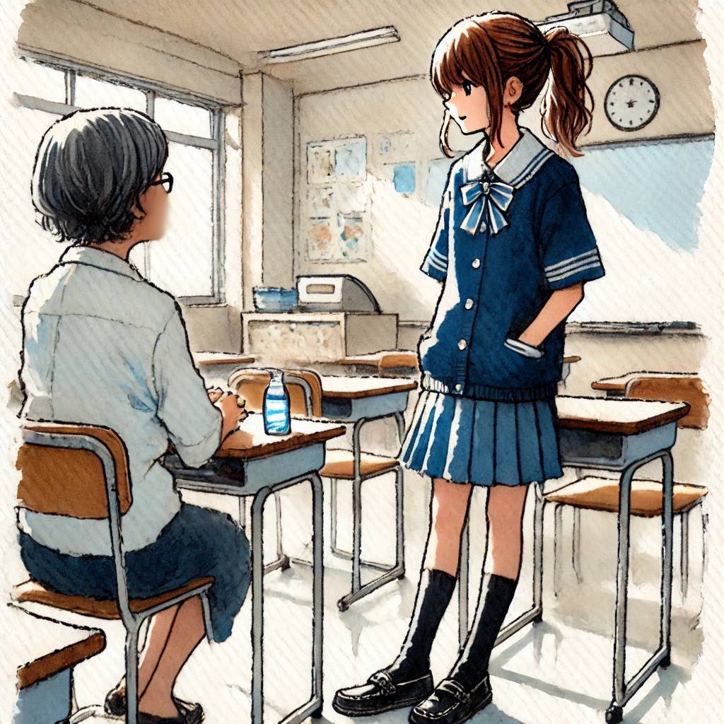 先生とよく話す中学生女子のイラスト