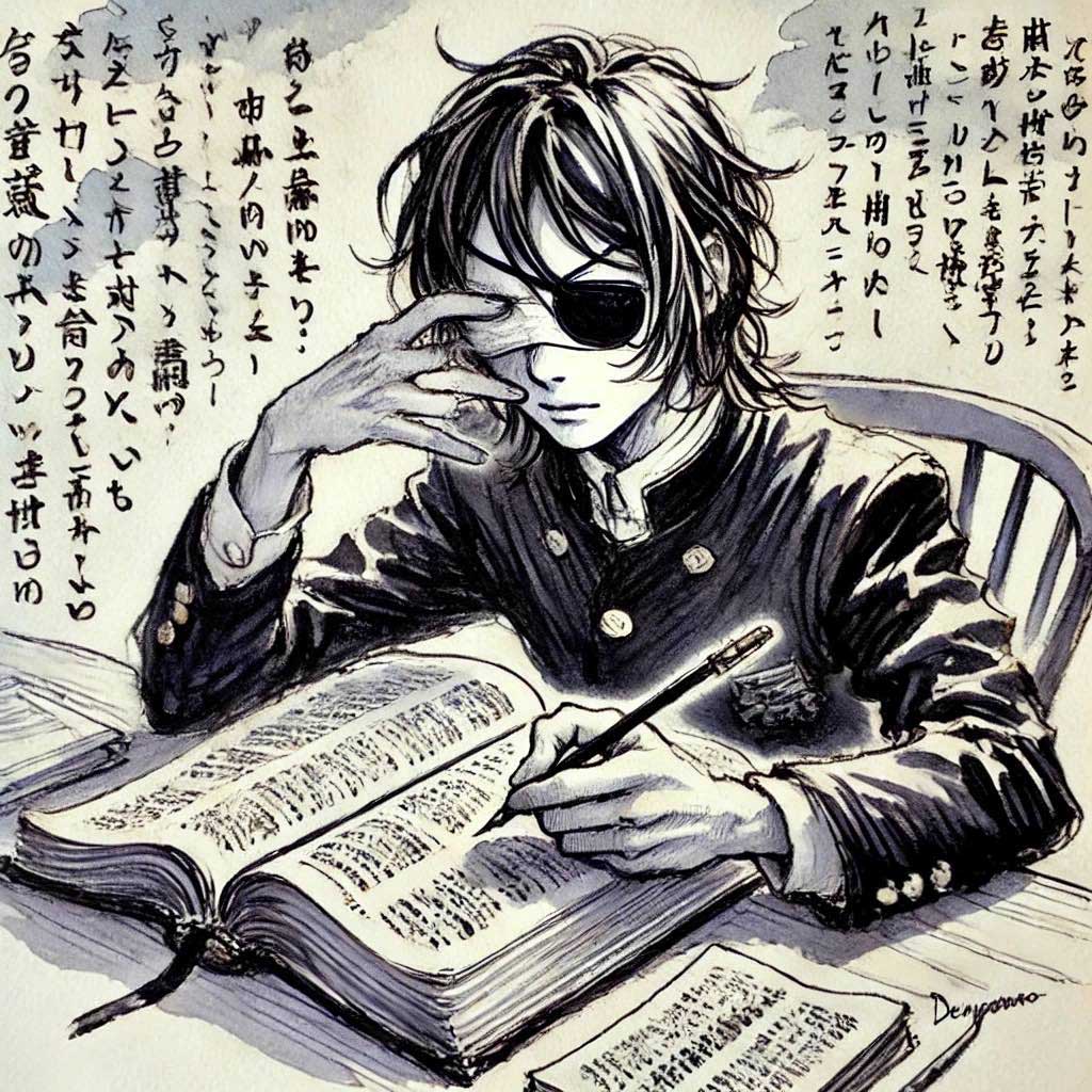 セリフを作っている中学生男子
