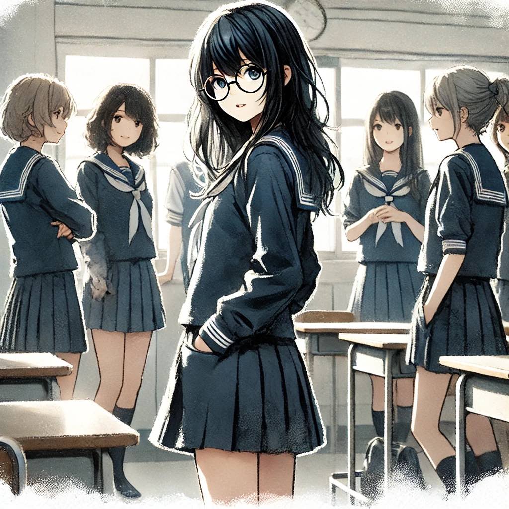 複数の友達と雑談している中学生
