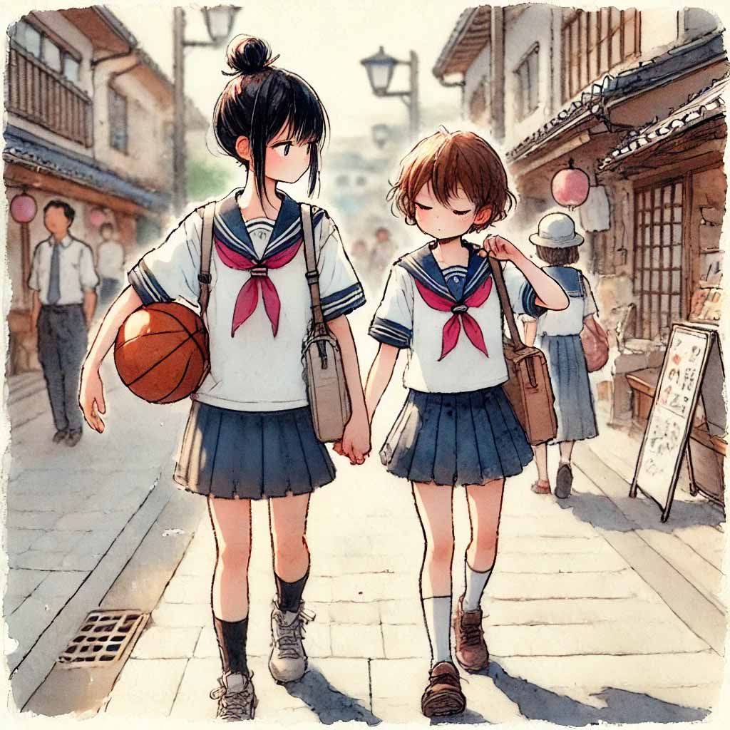 一緒に帰る女子中学生
