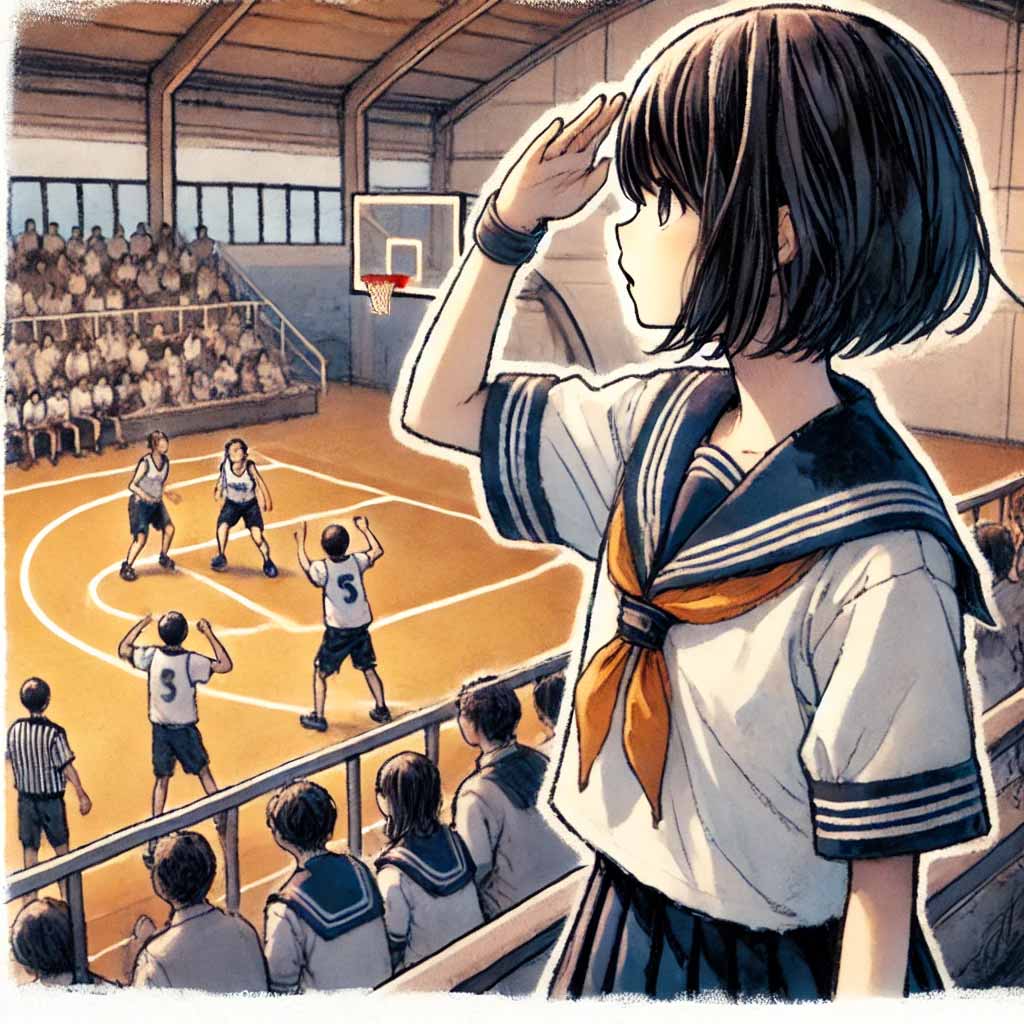 試合を見ている女子中学生