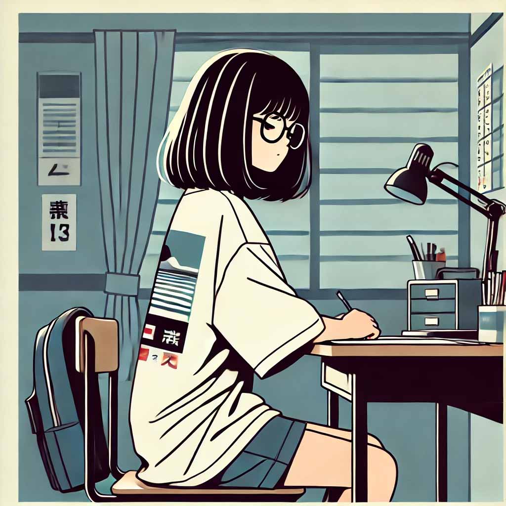 勉強している中学生女子