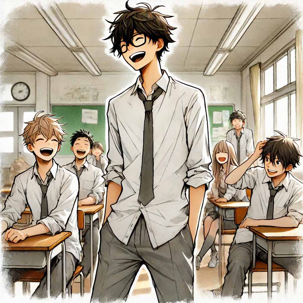 クラスでみんなと笑っている中学生男子