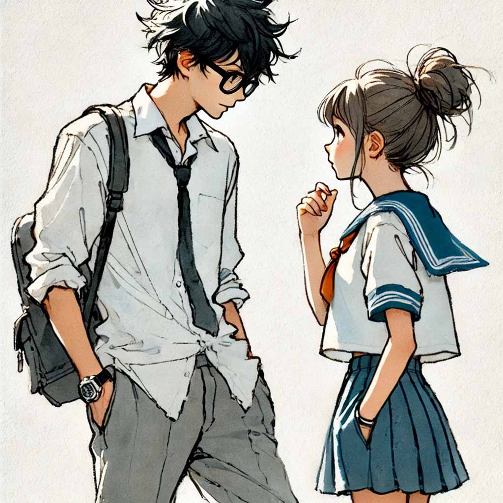 女子と話をしている中学生男子