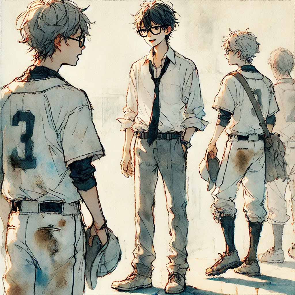 試合後クラスメイトに声をかける中学生男子