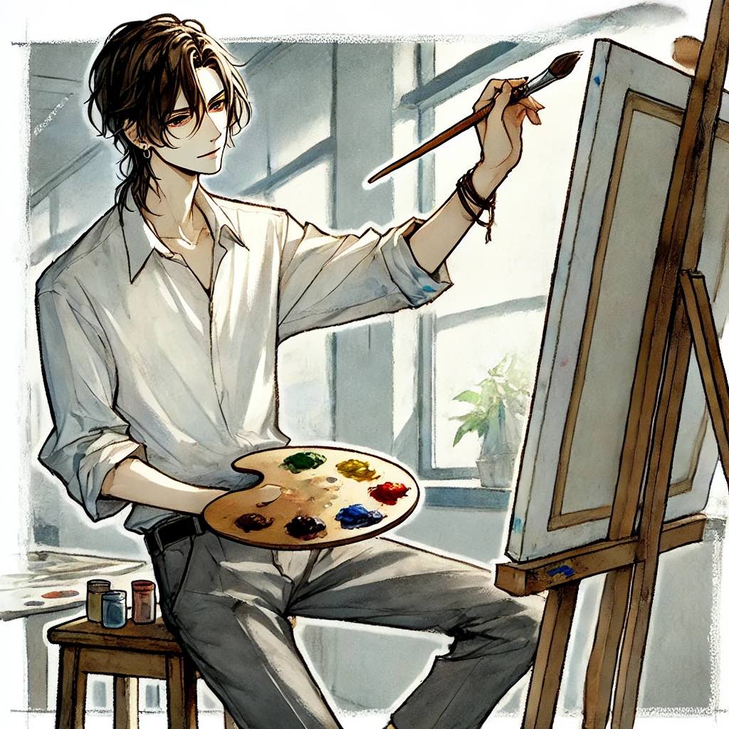 絵を描く中学生男子