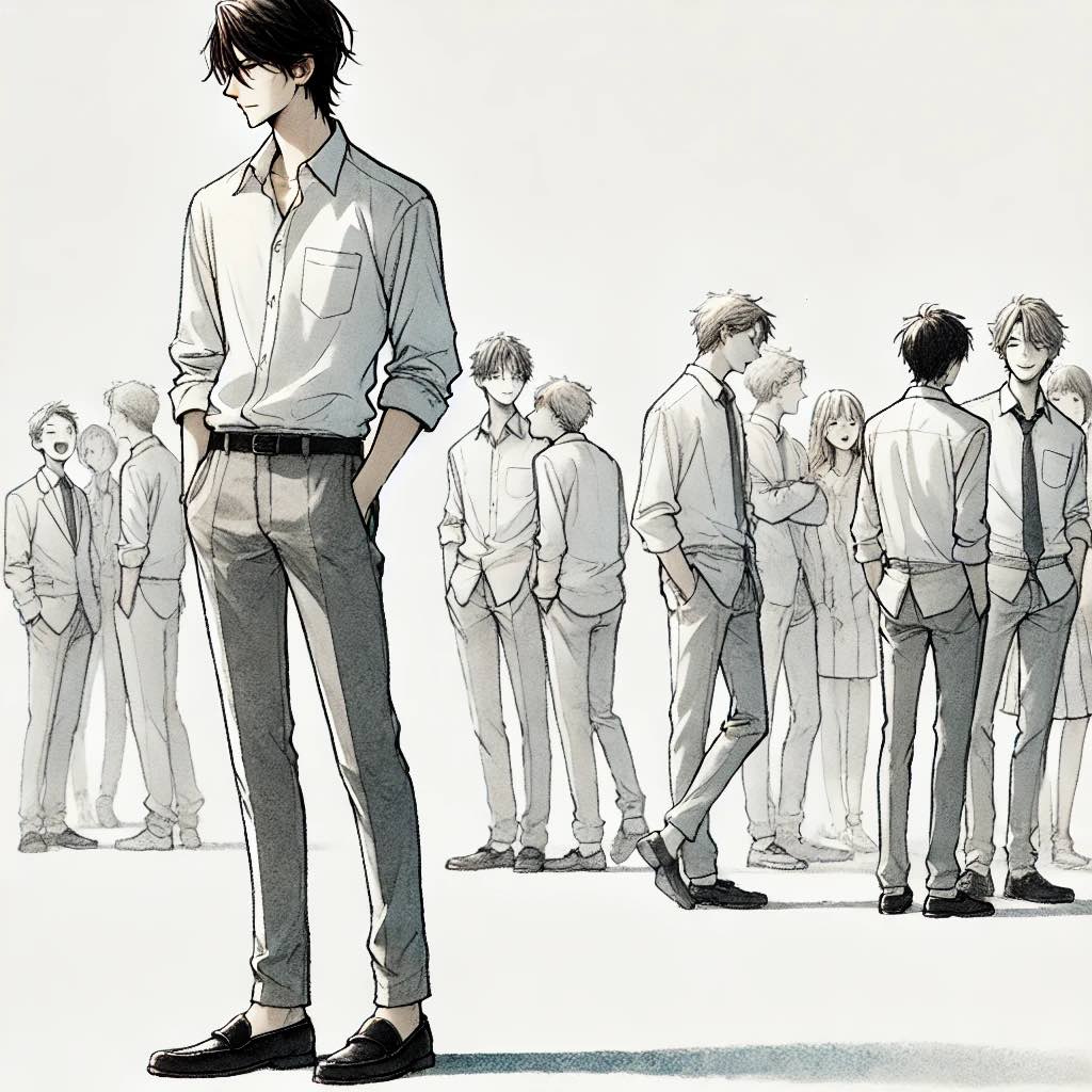 みんなの輪から一人離れている中学生男子