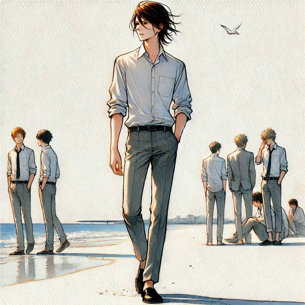 一人離れている中学生男子