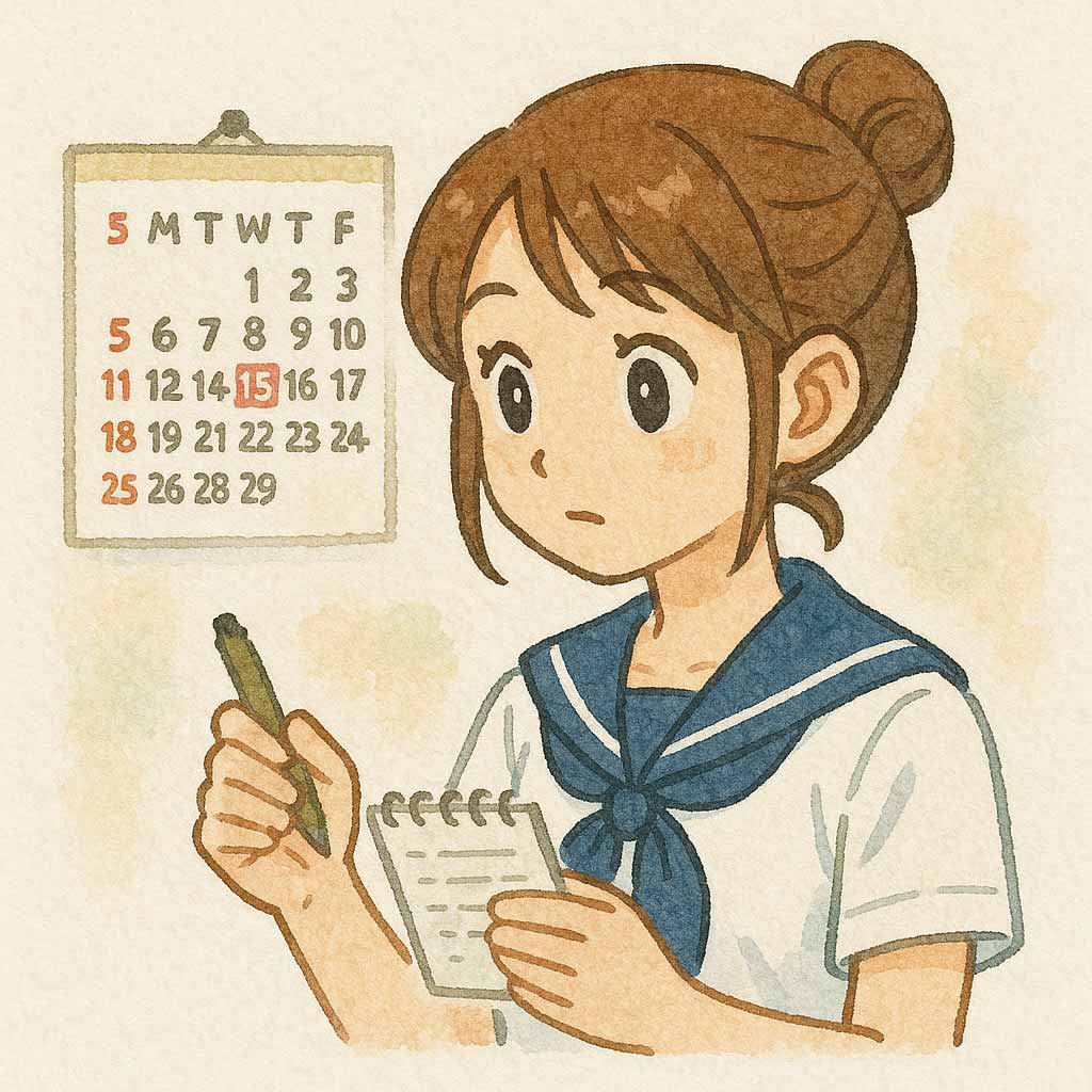 スケジュール確認する中学生女子