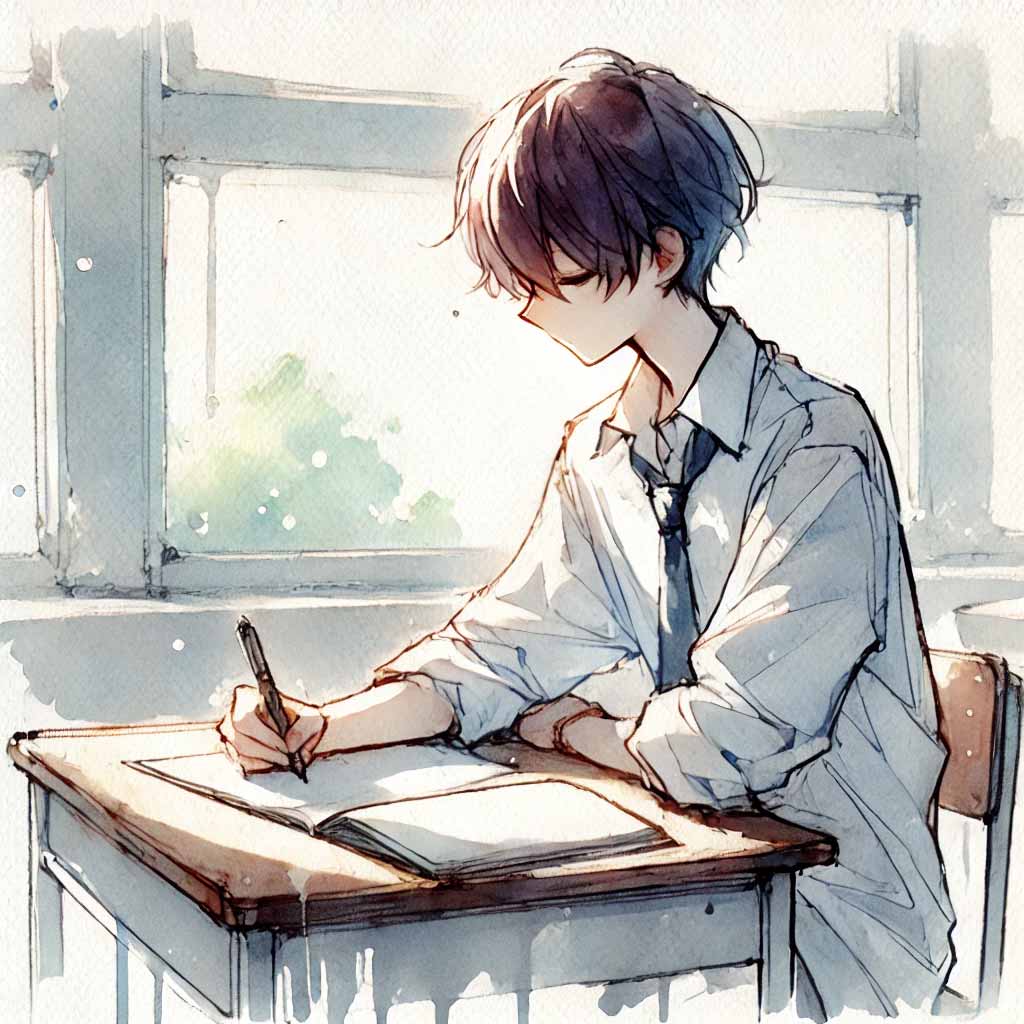 感想文を書いている中学生男子