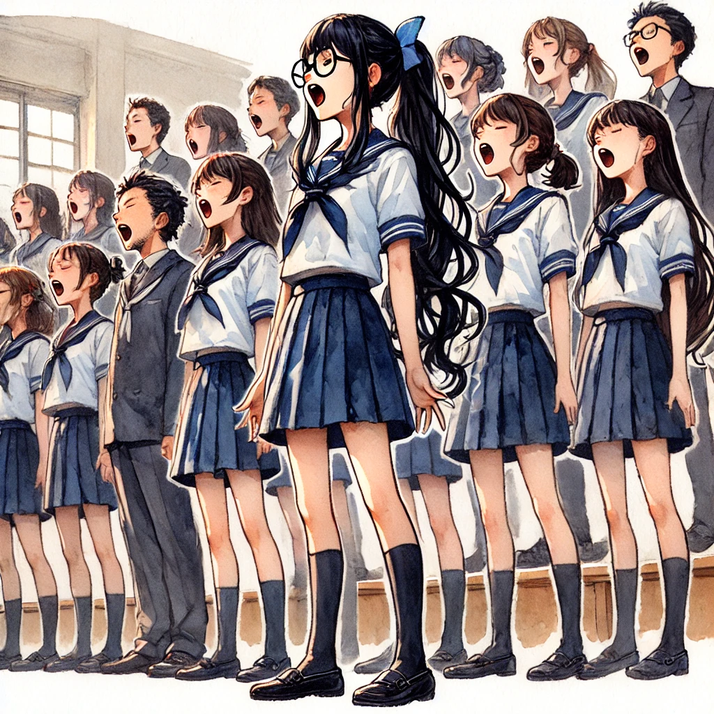 合唱コンで歌っている中学生女子