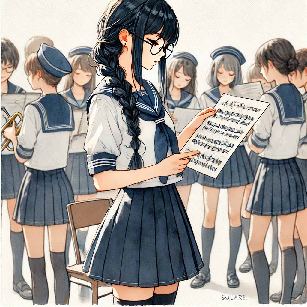 楽譜チェックする中学生女子