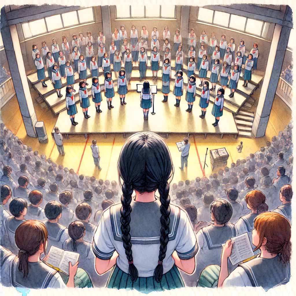客席から見ている女子中学生
